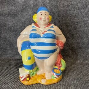 Vintage Bathing Beauty Beachgoer Ceramic‎ Cookie Jar By Boston Warehouse Kitschy